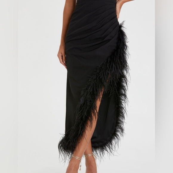 Ieena for Mac DuggalSleeveless Faux Wrap Dress with Feather Detail - Picture 3 of 6